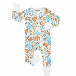 Caden Lane Convertible Romper | Blue Easter Cottontails Cuties 3-6 months